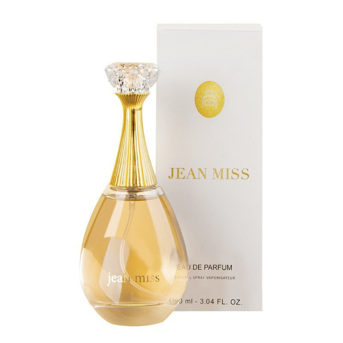 JEAN MISS True Me eau de parfum 90 ml — bottle and carton, white background
